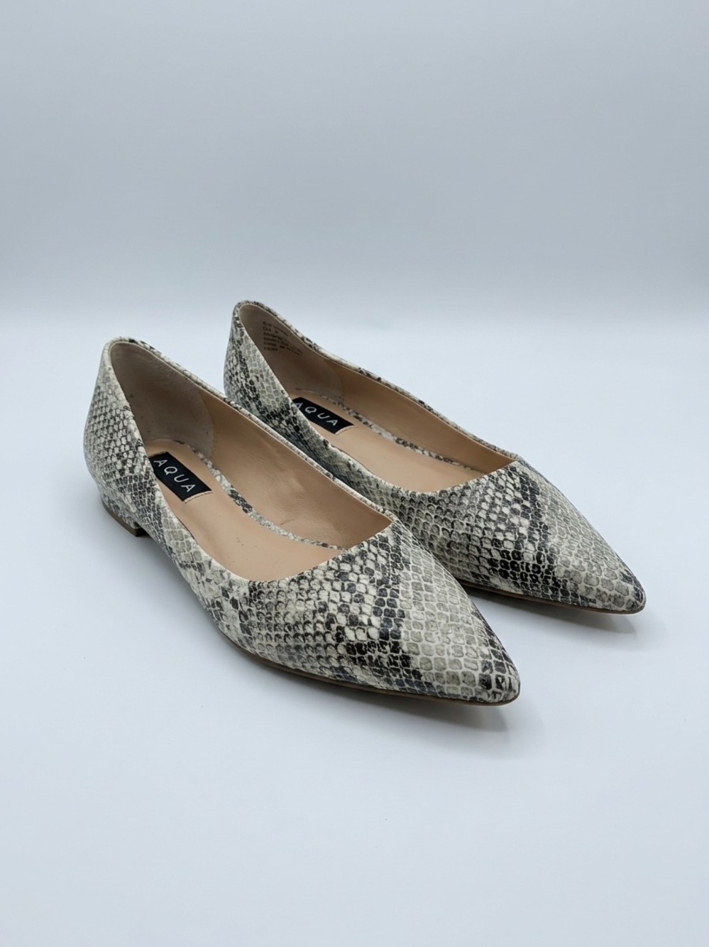 Aqua Snake-Print Pointed Toe Flats in Neutral